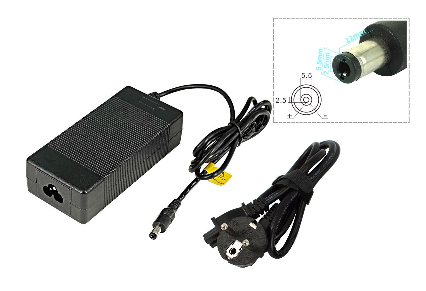 High-quality e-bike charger 24V 2.0A for batteries from Phylion (2 Pin) (DC 5.5×2.5mm)