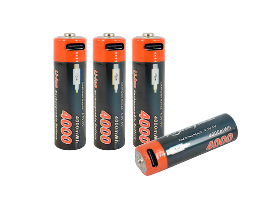 USB AA Li-ion oplaadbare batterij, 4-pack 1,5 V 4000 mWh met type C-poort