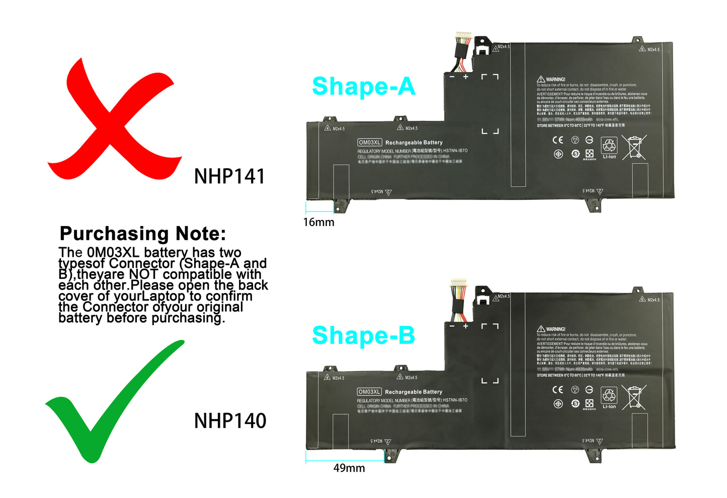 Replacement for HP 863280-855, EliteBook X360 1030 G2 Series, HSN-I04C, HSTNN-IB7O, Notebook OM03057XL 863167-171 Laptop Battery